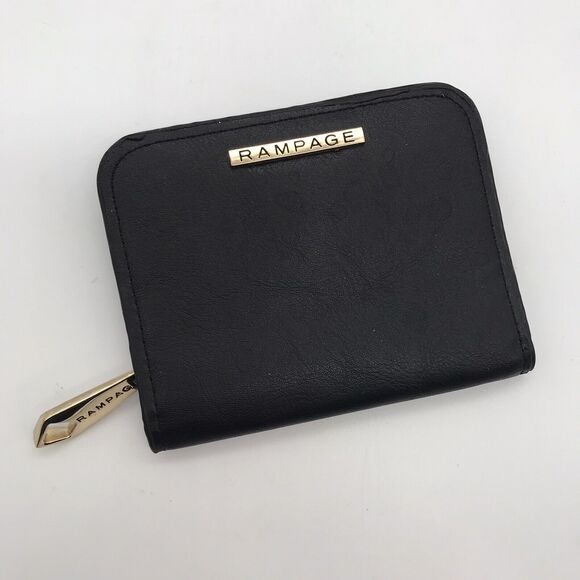 Rampage Woman’s Zip Around Black Logo Coin Purse Snap CC Cash ID Slide Pockets - Picture 1 of 7